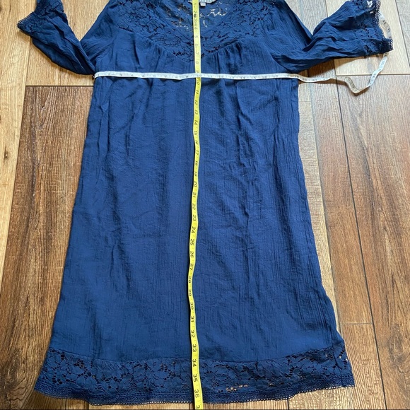 Sharagano Navy Blue Lace Detail Three Quarter Sleeve Dress Size L - Picture 8 of 9